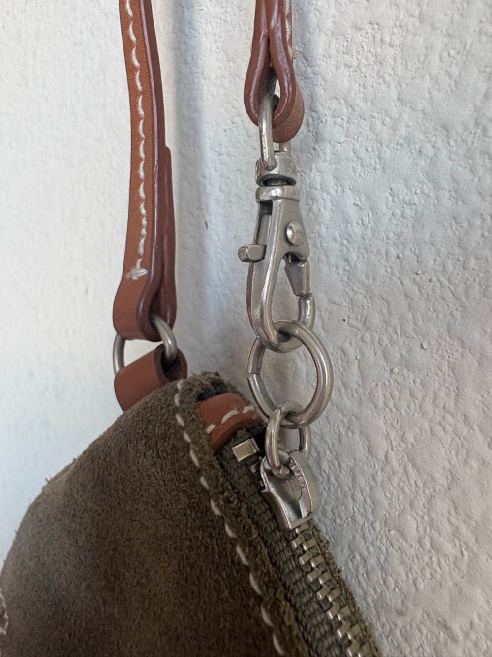 Suede Wristlet Clutch in Olive Brown with Leather Strap - Picture 2 of 3
